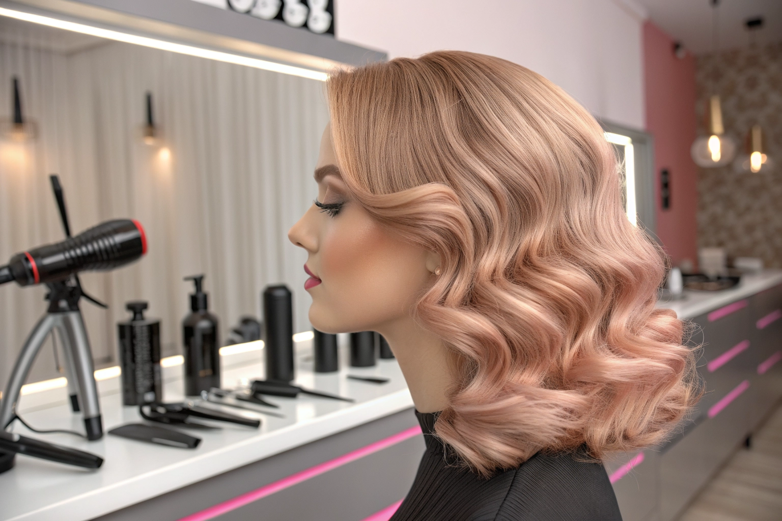 Modern hair styling tools and a trendy hairstyle visual